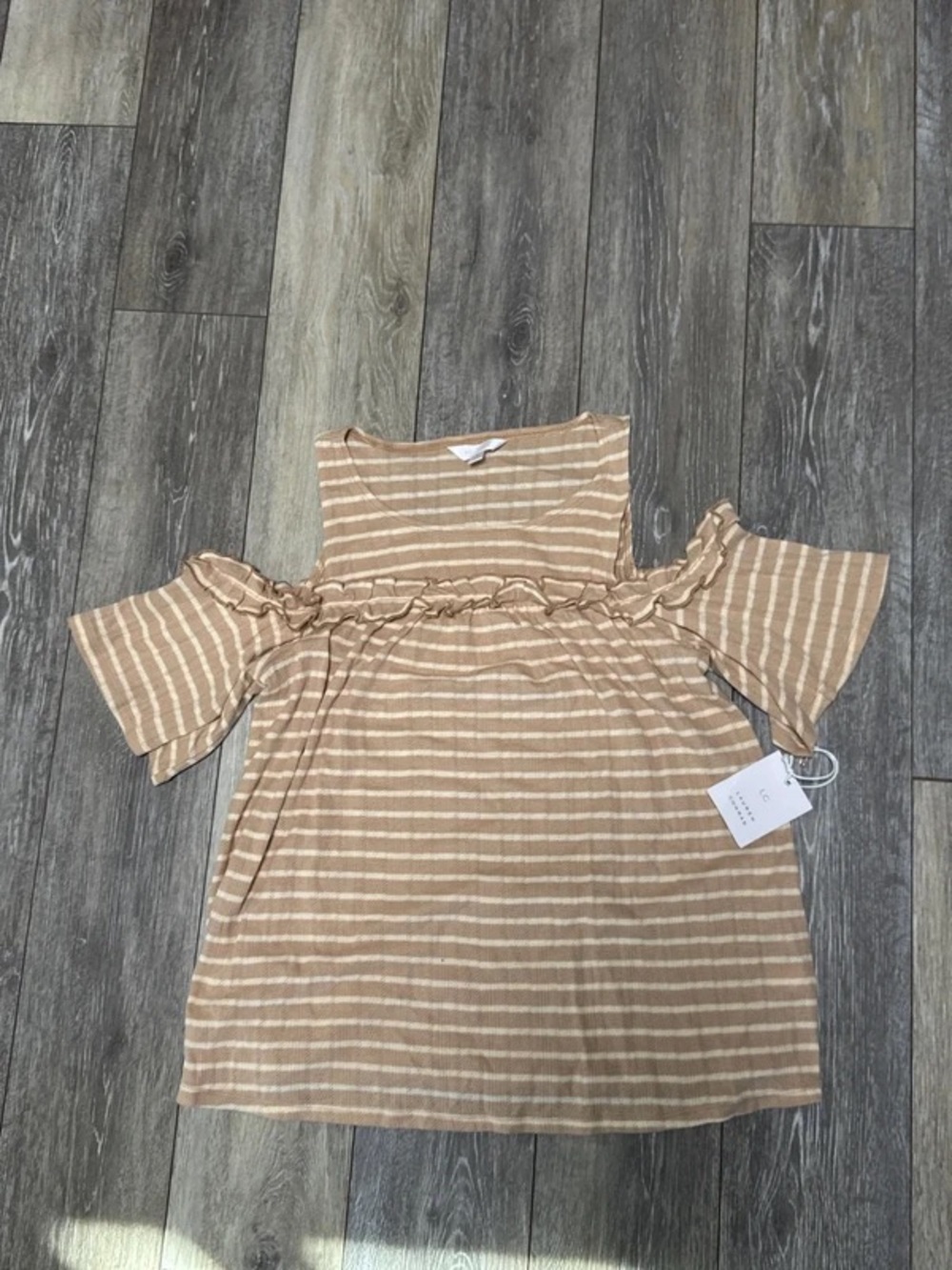 Kohl's Beige and Cream Striped Cold-Shoulder Dress